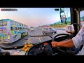 Stupid driver suddenly crossing the road on highway  volvo bus driving