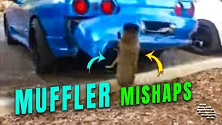 Muffler Gets Caught on Curb Ripping Exhaust and Rear End off a Car