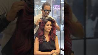 Magenta red magic with soft flowing layers ❤️Bangs bringing all the bold vibes #bimalshairstudio