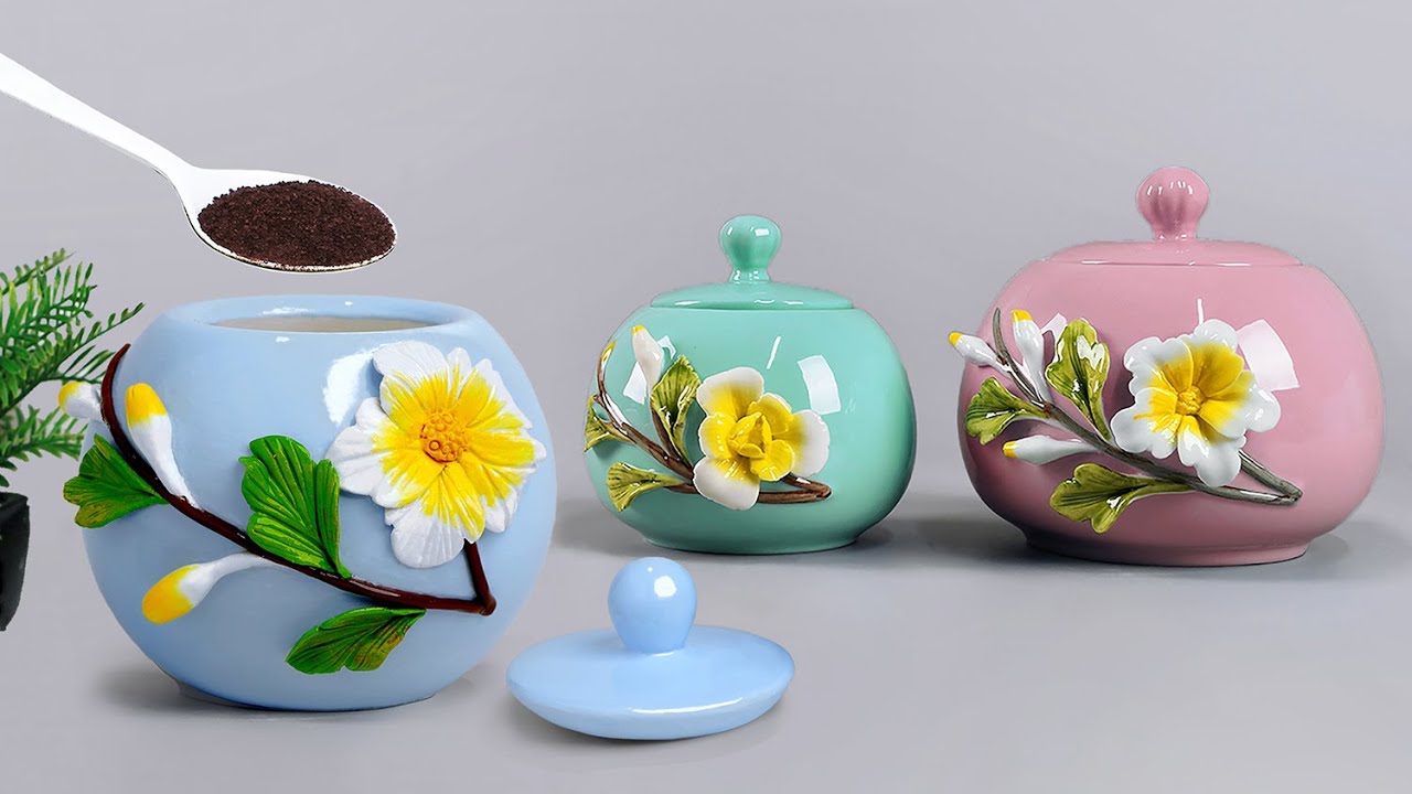 Sugar pot / Coffee pot making at home with Cement // Cement pot making