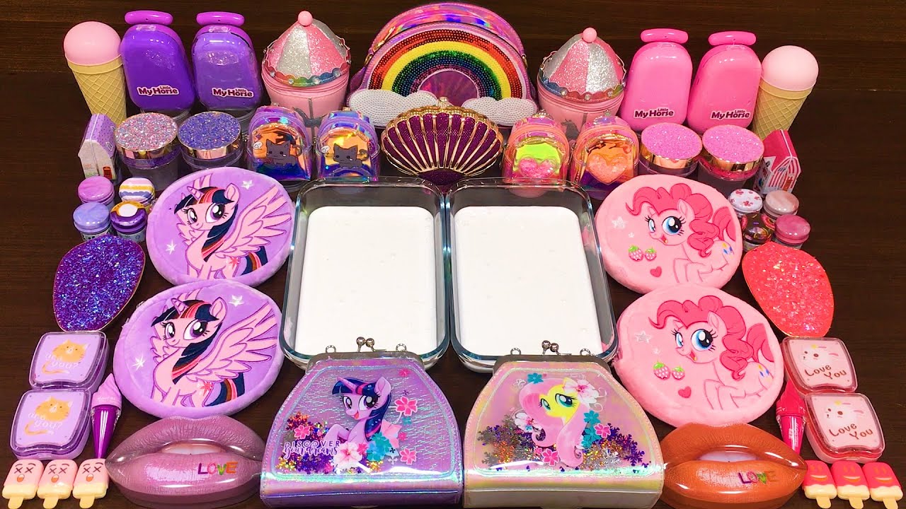 PONY PINK vs PURPLE ! Mixing Random Things into GLOSSY Slime ! Satisfying Slime Video 