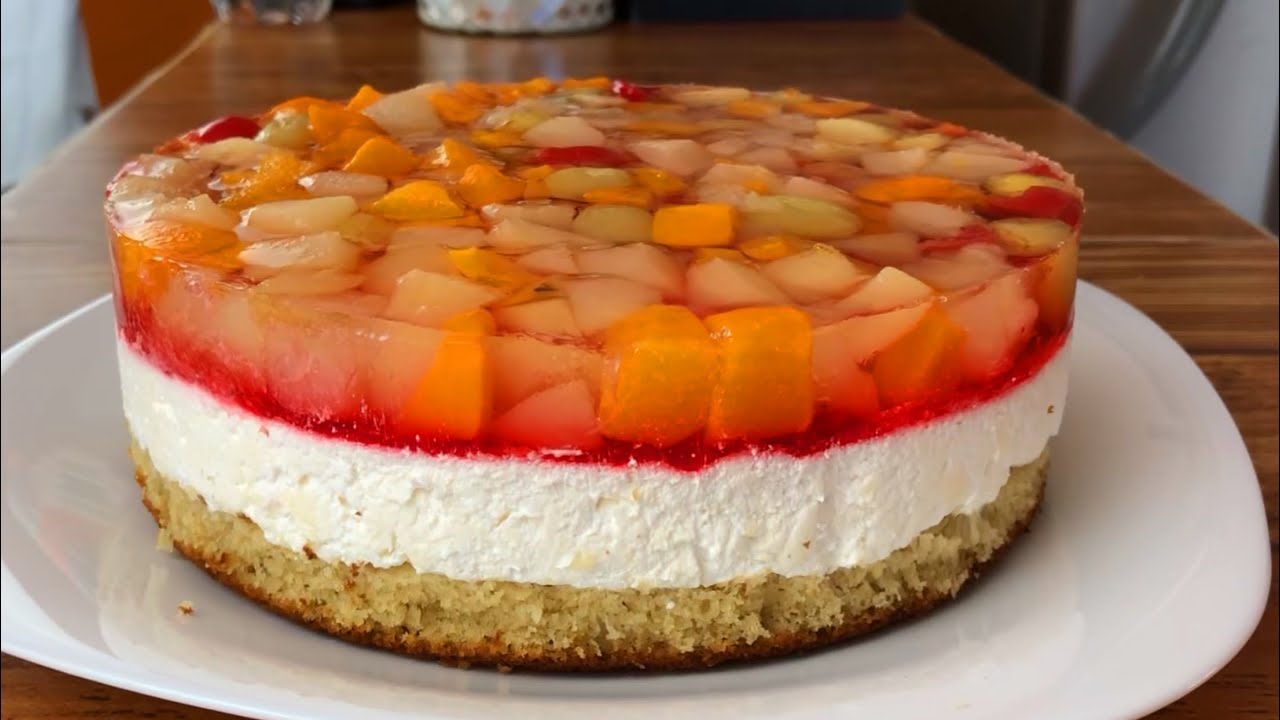 PAY DE QUESO, PAN DE VAINILLA Y GELATINA DE FRUTAS (postre sin horno)