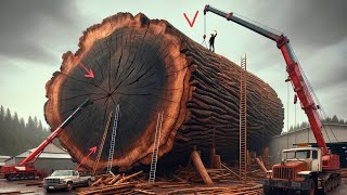 How a giant wood factory operates a thousand year old tree cutting machine at full capacity