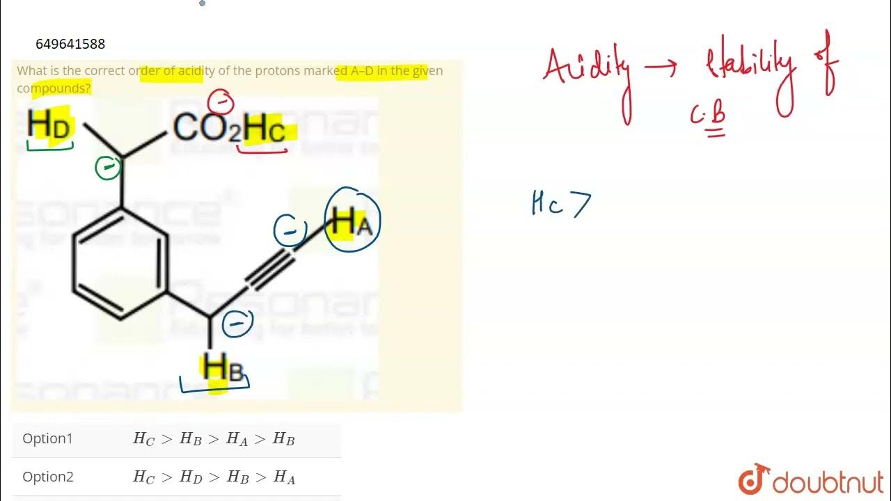 what-is-the-correct-order-of-acidity-of-the-protons-marked-a-d-in-the