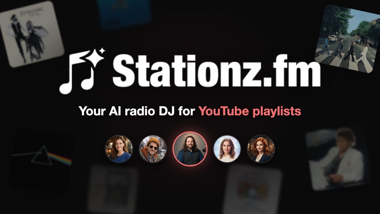 Stationz.fm demo: an AI radio DJ introduces a song on YouTube