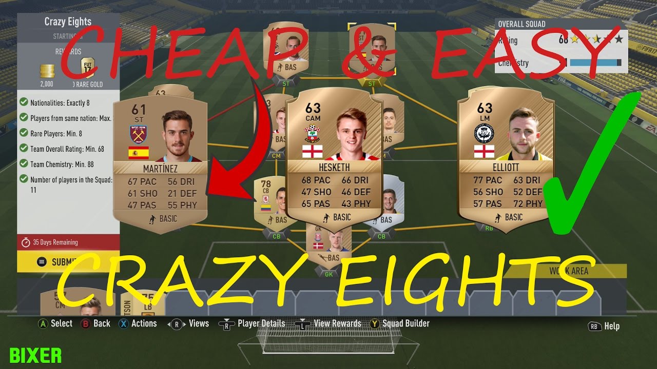 CRAZY EIGHTS HYBRID NATION SQUAD BUILDER CHALLENGE DONE CHEAP AND EASY | FIFA 17 Ultimate Team