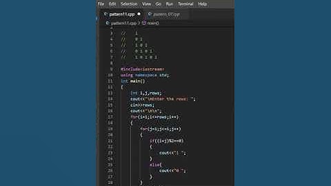 C++ program to print half pyramid using 0 and 1| star pattern| #shorts #cpp