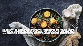 Kale and Brussel Sprout Salad Recipe with Beets and Fried Goat Cheese