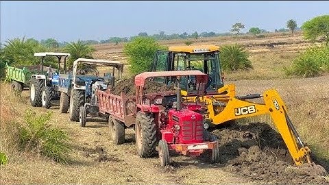 Jcb Backhoe Mud Loading Trolley In Mahindra Arjun Two Tractor | Mini Excavator Digging a Pond |