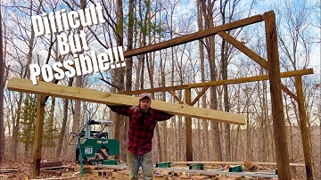 How to Make and Build with Posts and Beams ALONE in the Woods #diy #sawmill #construction
