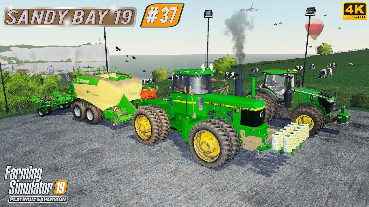 Raking, Baling & Hauling Hay. Spreading Fertilizer. Mowing ⭐ Sandy Bay 19 #37 ⭐ FS19 4K TimeLapse