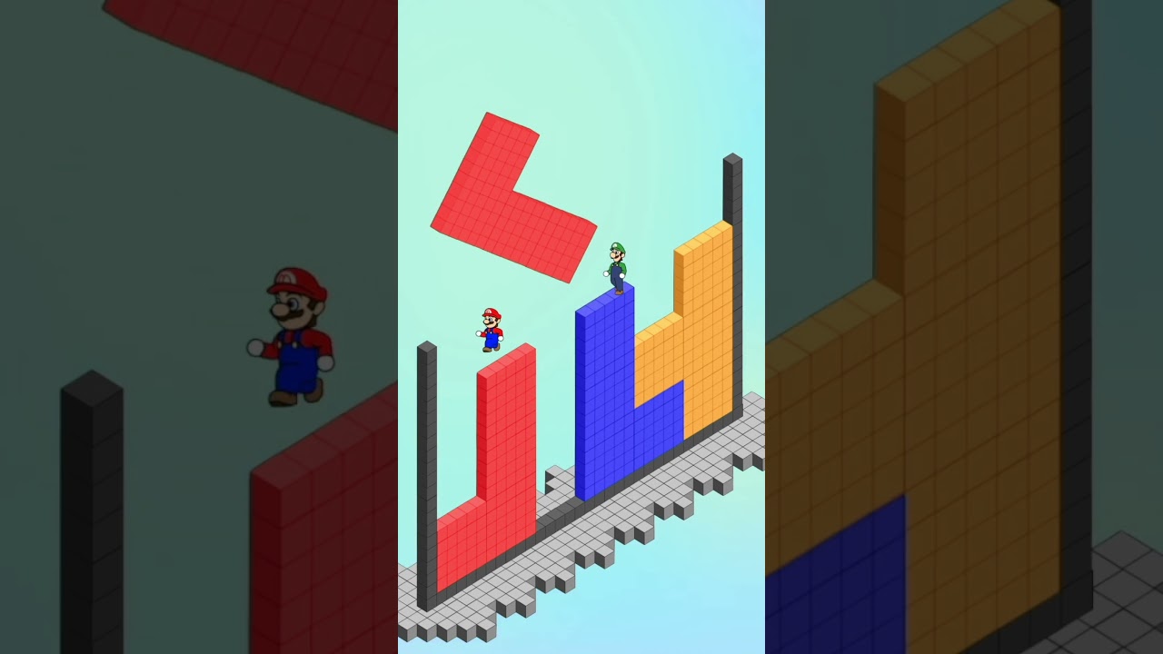 Mario&Luigi controls the Tetris Game made up of 100 blocks.