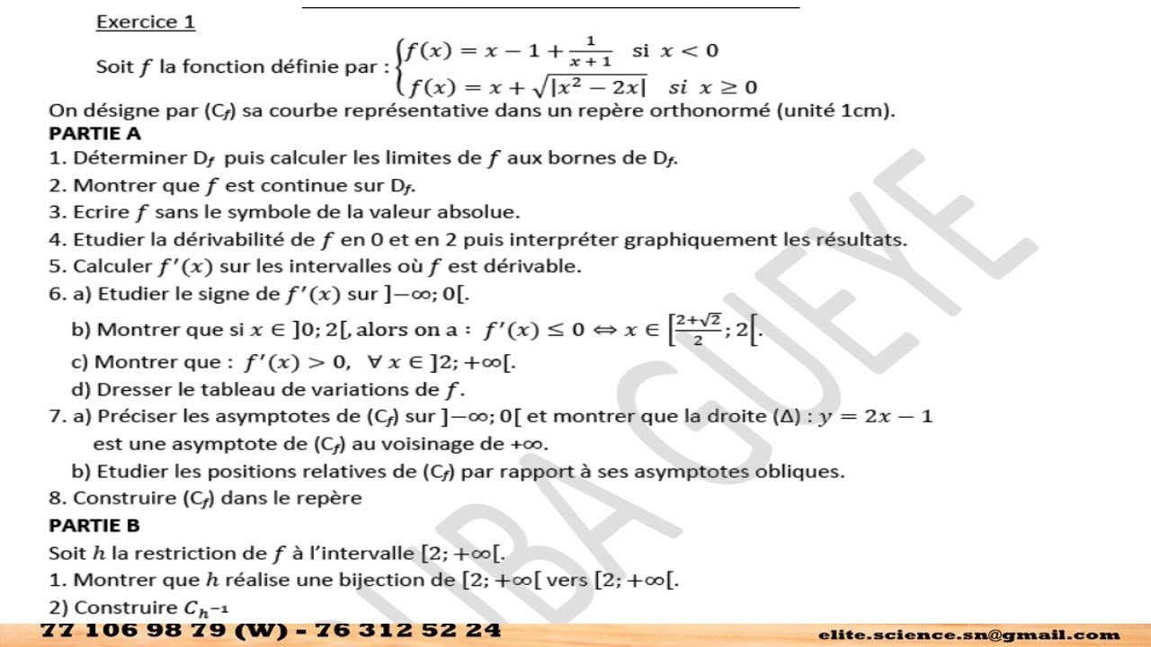 PROBLEME DE LA SEMAINE N° 2: limites, dérivabilité, fonction à raccordements, bijection
