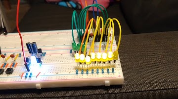 Running light from 4 bit counter and 3-8 decoder