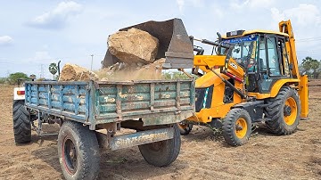 JCB 3DX Plus Cow dung and well Stone Loading in Mahindra Swaraj John Deere Tractor | Jcb video