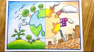 How to Draw Colouring World Earth Day Special Drawing Easy Steps 2022//Save Earth Save Environment