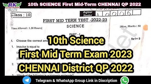 TN 10th Science|First Mid-Term Exam 2023|CHENNAI District Question Paper 2022
