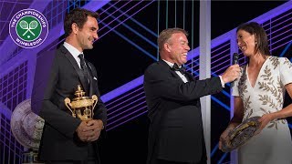 Roger Federer and Garbiñe Muguruza speak at Wimbledon Champions' Dinner