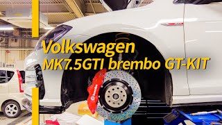 [Volkswagen MK7.5GTI brembo GT KIT]ゴルフ7.5GTIパフォーマンスにブレンボ６ポッドキャリパー装着！もう全てがパツパツで一瞬ヒヤッとしましたけど専用設計でドンピシャ