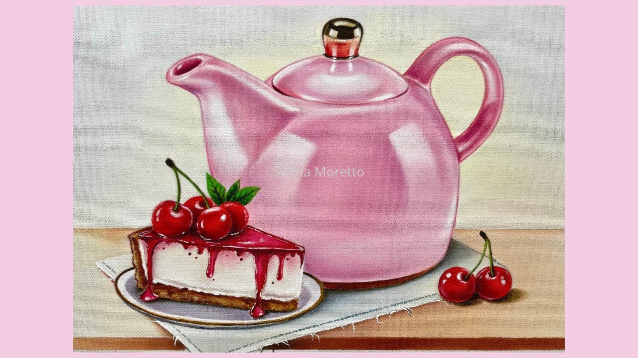 PINTANDO TORTA DE CEREJAS EM TECIDO  (projeto bule rosa parte 2)