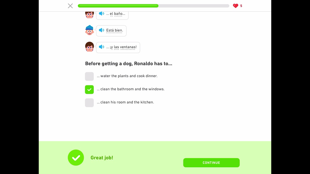 I’m reading the story ‘I Want a Dog!’ on Duolingo and answered the questions. - YouTube