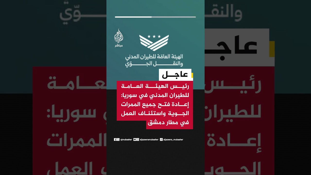 رئيس الهيئة العامة للطيران المدني في سوريا:إعادة فتح جميع الممرات الجوية واستئناف العمل في مطار دمشق