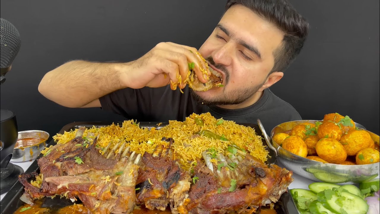 ASMR;EATING SPICY MUTTON CHOPS CURRY+SPICY EGGS CURRY WITH MASALA RICE+EXTRA GRAVY ｜｜ MUKBANG