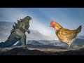 Godzilla vs giant chicken  epic battle  dazzling divine