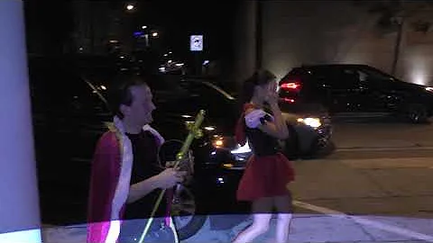 Jeff Beacher in costume arrives at Craigs restaura...