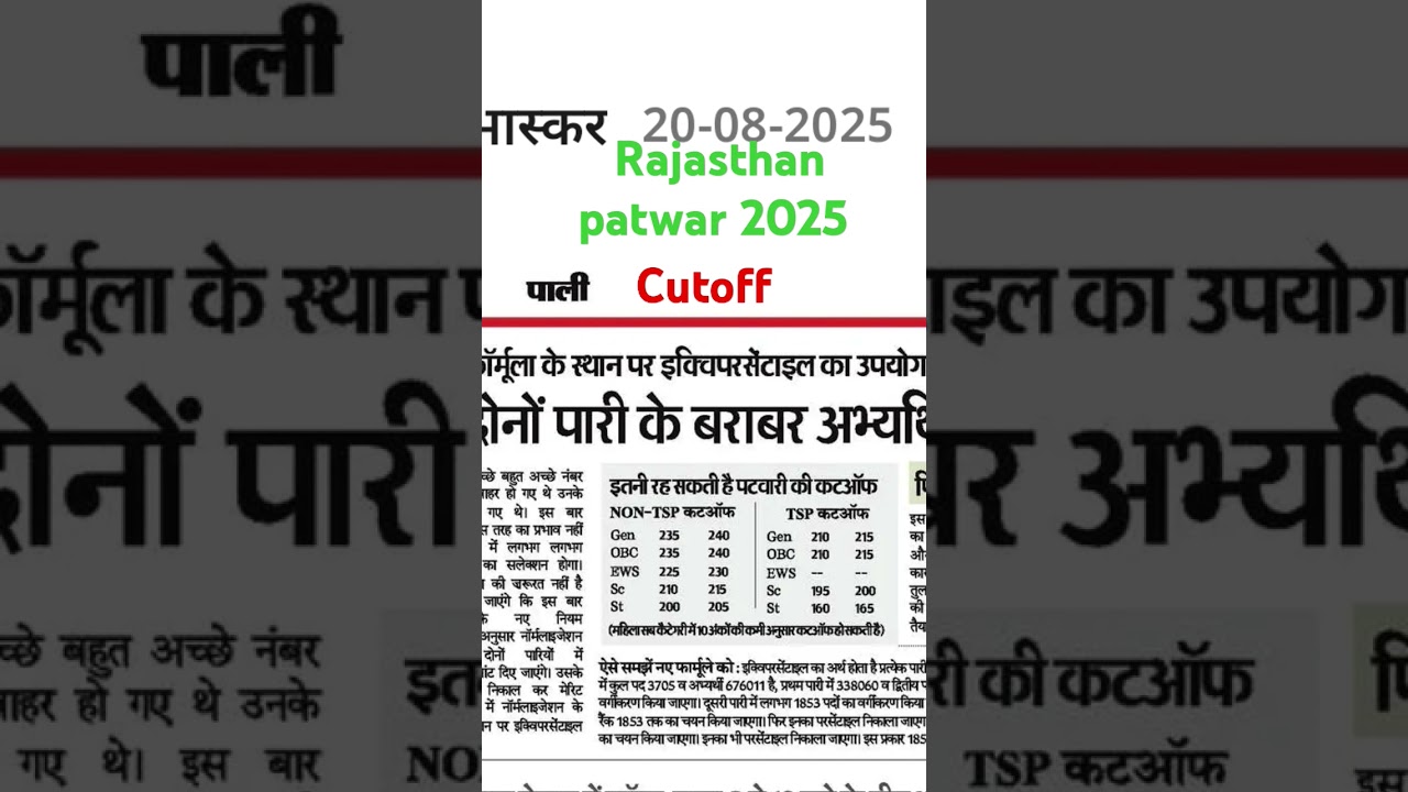 rajasthan patwar 2025 cutoff TSP and non TSP 