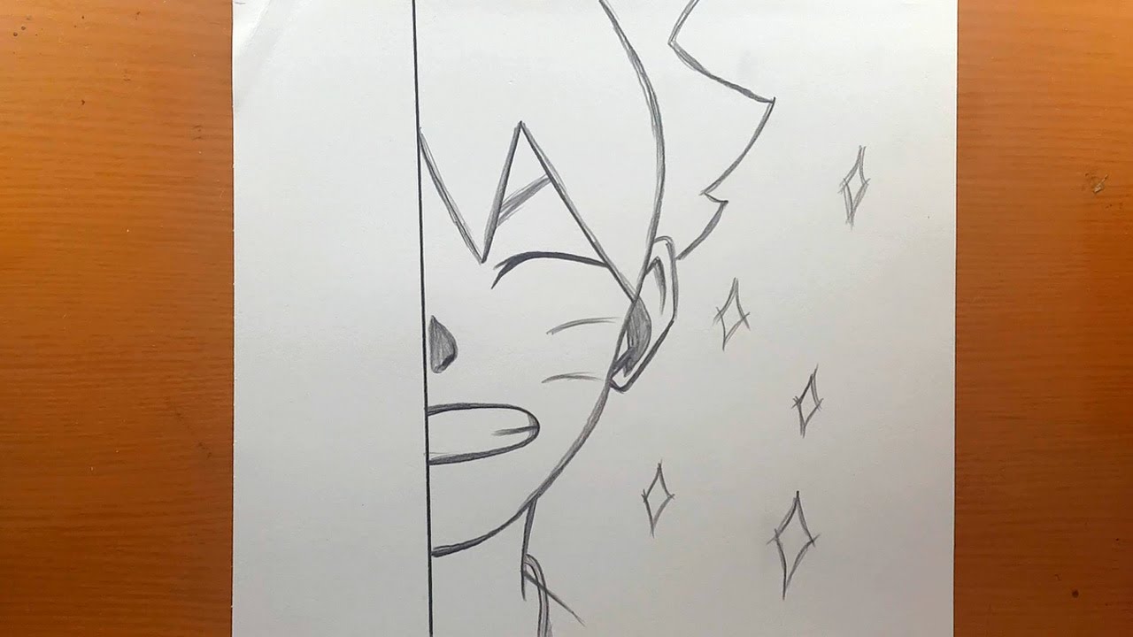 desenho de anime fácil, como desenhar a metade do rosto Boruto