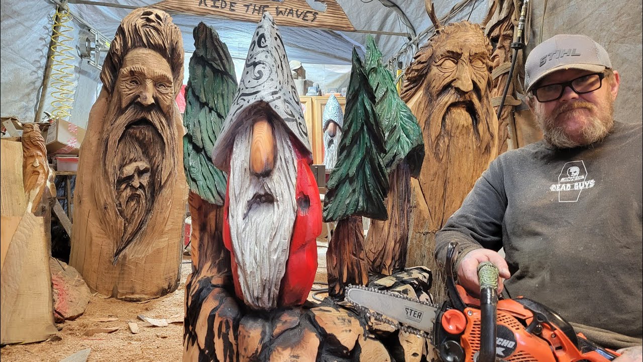 Power carving a Gnome home with trees 1 piece. YouTube
