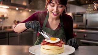 Cloud ☁️  🇯🇵 Soufflé Pancakes with Crispy Bacon & Sunny Side Up Egg  | Sora K’s Kitchen