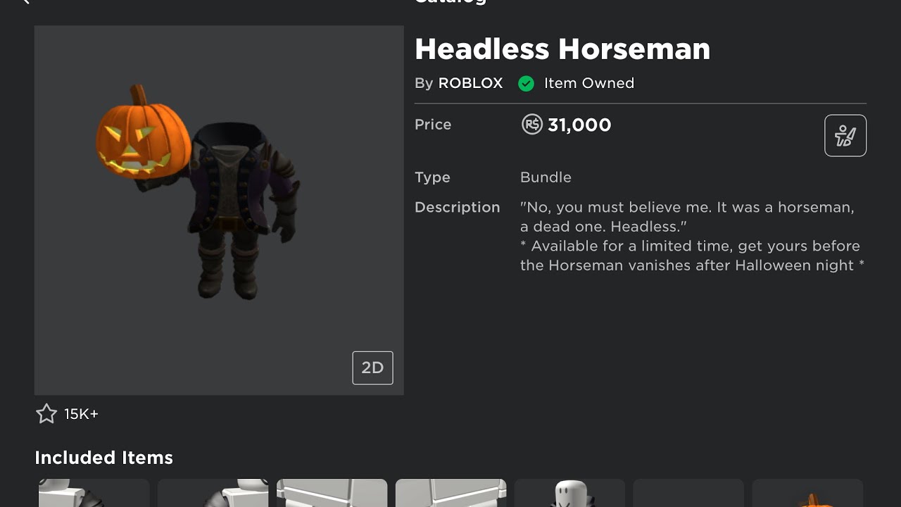 Buying Headless Horseman On Roblox 31 000 Robux Youtube