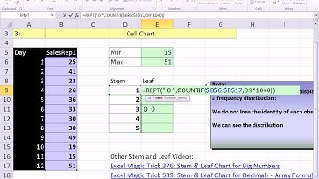 Excel 2010 Statistics #20: Stem and Leaf Chart with REPT and COUNTIFS functions