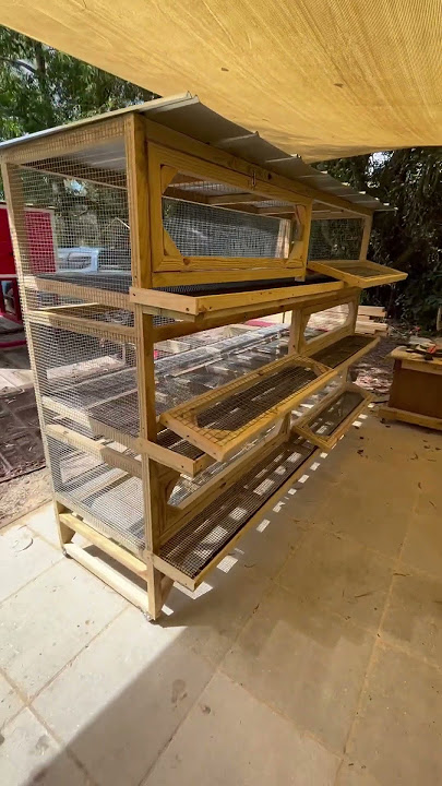Three layer Quail cage on wheels, 6 doors with roll away egg trays #CoopsByJoe #diy #viral #fypシ