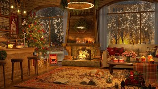 Snowy Winter Night at Coffee Shop Ambience 4K ❄ Relaxing Jazz Music to Relax/Study to