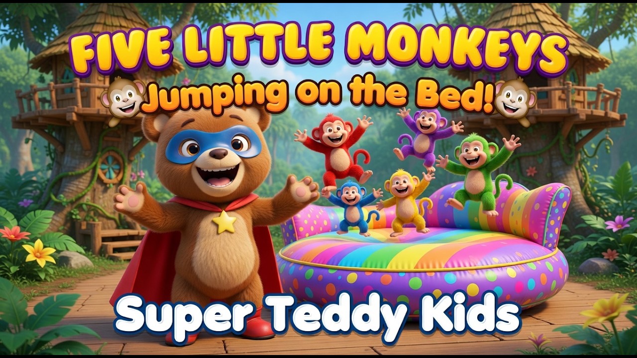 Five Little Monkeys 🐒 | Super Teddy Sing Along for Kids - YouTube