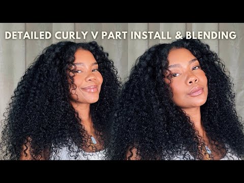 BIG FLUFFY CURLS IN 30 MINUTES | DETAILED CURLY V PART WIG INSTALL WITH LEAVEOUT FT UNICE HAIR