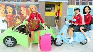 Barbie Volkswagen New Beetle Car \& School Lockers \& Doll Motorcycle Moto mobil Motorrad Carro سيارة