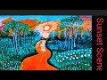 live Peaceful Sunset Scene Painting On Canvas/Acrylic Painting for beginners/Canvas Drawing/