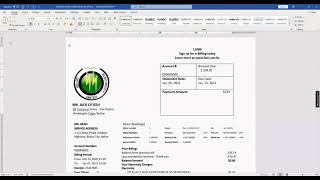 Belize Electricity Limited electricity business utility bill template in Word and PDF format