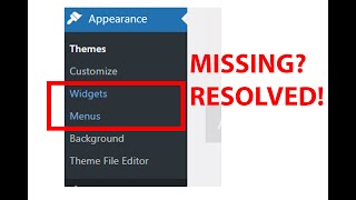 Wordpress Appearance Widgets & Menus Missing   FIXED