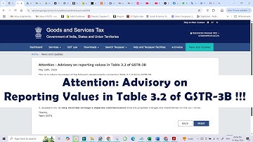 Attention: Advisory on Reporting Values in Table 3.2 of GSTR-3B !!!