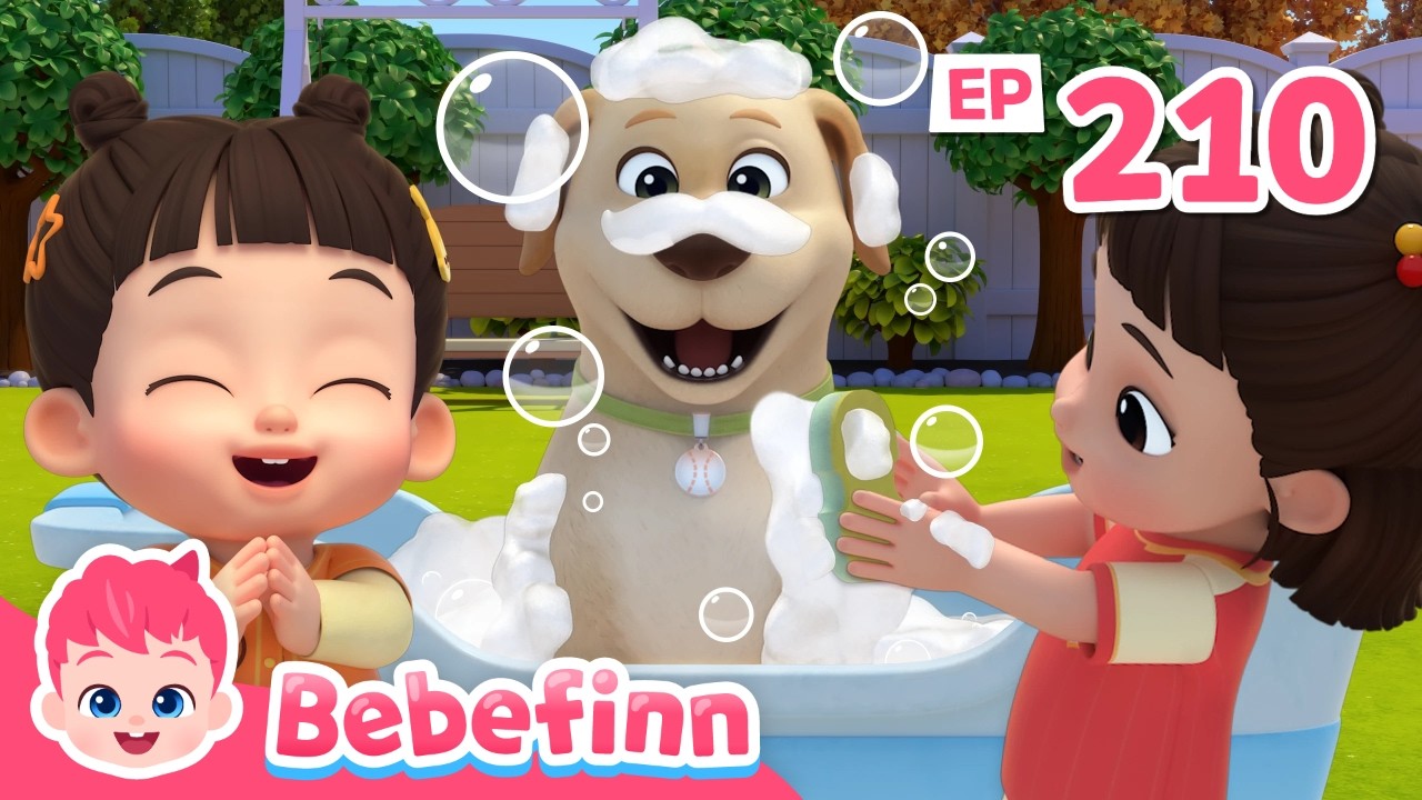The Dog Bath Song | EP210 | Scrub Dub a Dub with Mandoo! 🛁 | Bebefinn Nursery Rhymes