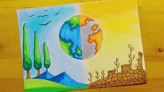 رسم عن تغير المناخ 9 || Climate change drawing || رسم تصحر || رسم عن التصحر || رسم التصحر والجفاف