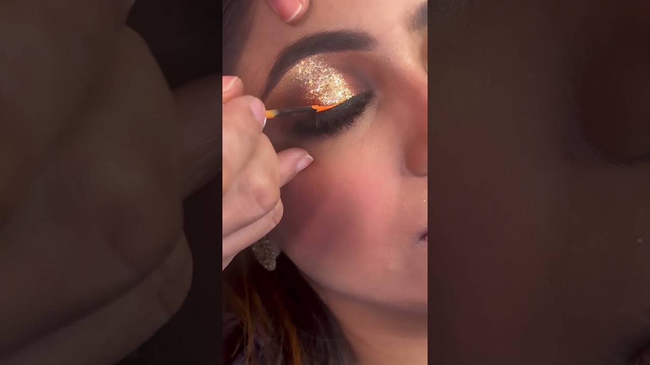 yellow glitter eye makeup tutorial for beginners ||
