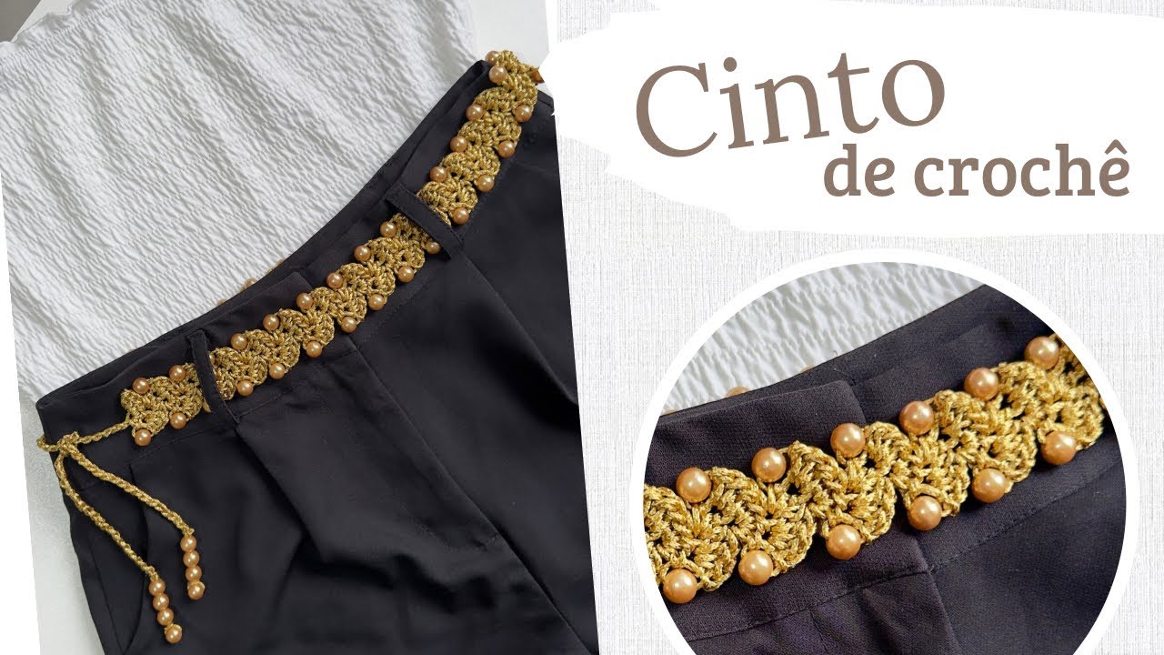 Cinto de crochê com pérolas Encanto