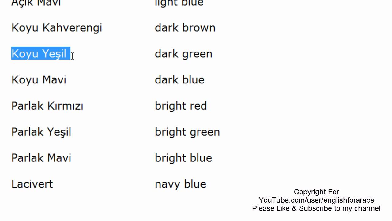 Colours name in Turkish part 2 -Turkish For Beginners