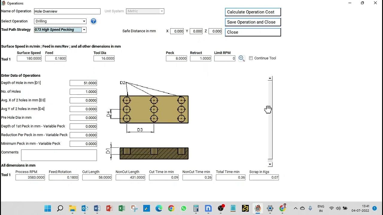 VRiddhi Cost Estimation of Drilling, Reaming, Boring and Tapping